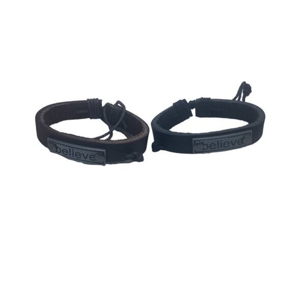 Inspirational Jewelry Retro Leather Rivet Band Button Bangle Bracelet Unisex 2pc - Picture 1 of 8